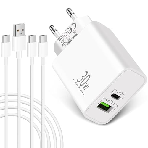 2-Port 30W USB C Ladekabel für iPhone 17e/17/16/16e/15 Pro Max Plus, iPad Pro/Air 2026, iPad 10/11, Zubehör Ladegerät Schnellladegerät + 2X 2M Typ-C Schnellladekabel Kabel