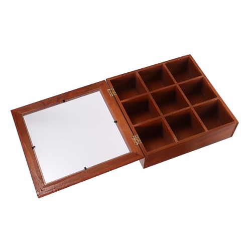 PRETYZOOM Wooden Tea Bag Organizer with Compartments Multi Functional Storage Box for Sugar Packets and Items Convenient Design with Transparent Window for Easy Identification