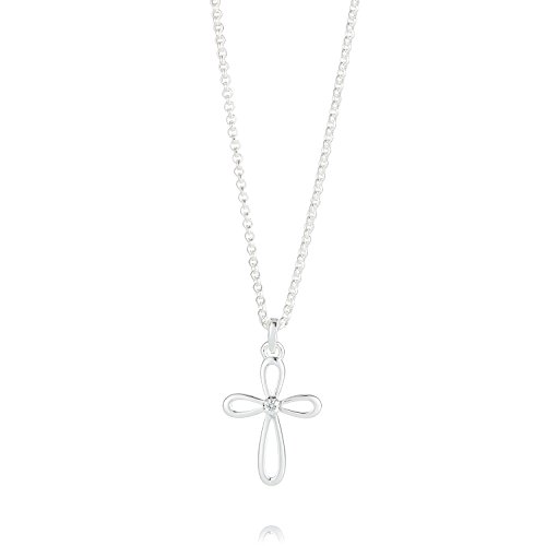 Cherish Diamond Cross Necklace – 925 Sterling Silver Girls' Jewelry for First Communion, Baptism, Quinceañera, Flower Girl or Bridesmaid Gift