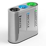 33 Gallon Stainless Steel Indoor Trash, Recycling, and Compost Bin – 3 Compartment Commercial Garbage Can with Removable Liners and Floor Protection