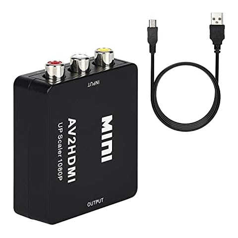 AV to HDMI Converter,RCA to HDMI Converter Mini 1080P 3RCA to HDMI CVBS AV Composite Video Audio Adapter Supporting PAL/NTSC with USB Charge Cable for PC Laptop TV STB VHS VCR Camera DVD Cover