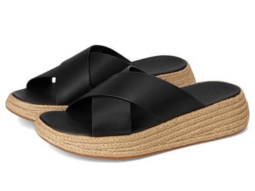 FitFlop Women's F-Mode Espadrille Leather Flatform Cross Slides Wedge Sandal