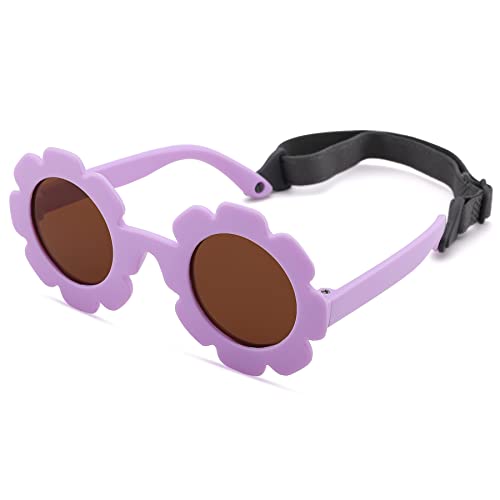 Image of Hycredi Flexible Bendable Flower Baby Polarized Sunglasses with Strap for Newborn Infant Girls Age 0-24 Months