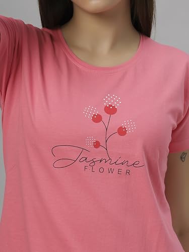 Image of DZZO Women's Cotton Printed Night Suit Set of T-Shirt & Pyjama, Night wear Dress, Relaxed wear for Women /Girls