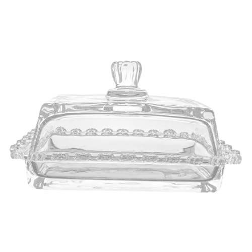 PERSELOSO 透明ガラス製バターケース 蓋付き 耐久性に優れた保存容器 北欧風キッチン用バター皿 冷蔵庫対応 デザートやチーズの保存にも適し