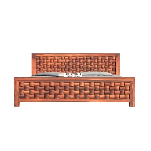 Image of Niwar Sheesham Wood King Size Bed Without Storage (81x74 Inch) | Wooden Double Bed Cot for Bedroom Furniture | Modern Palang Design for Home & Hotels | Honey Finish