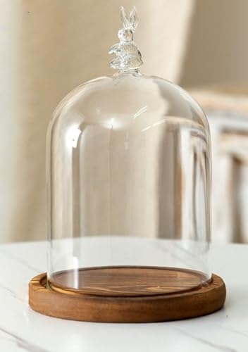 Xozilo クリアガラスドーム 12×16cm 大理石台座 防塵ガラスカバー ガラスキャンドルホルダー フィギュア・ブーケ・ドライフラワー展示 アロマディフューザー対応 和風おしゃれ 家庭用・業務用・レストラン ギフト (H木の台座)