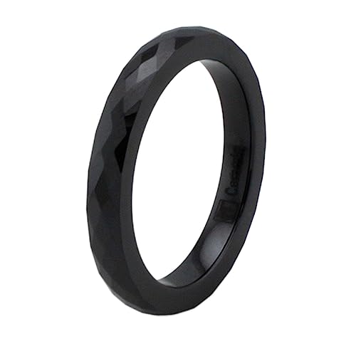 Payless Outlet R40111B-070 Black Ceramic 3Mm Multi Faceted Stackable Ring cover