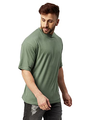 GRITSTONES Men Half Sleeve Oversized Cotton Solid T-Shirt