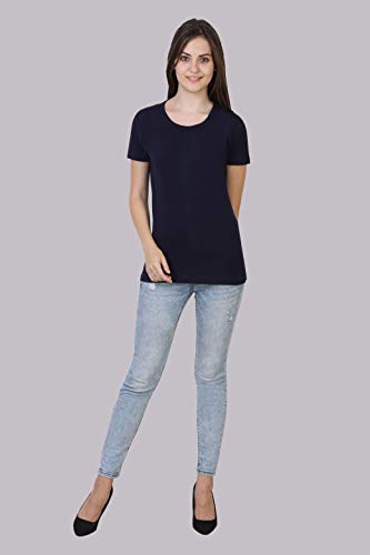 Image of FLEXIMAA Women's Cotton Plain Round Neck Half Sleeve T-Shirt