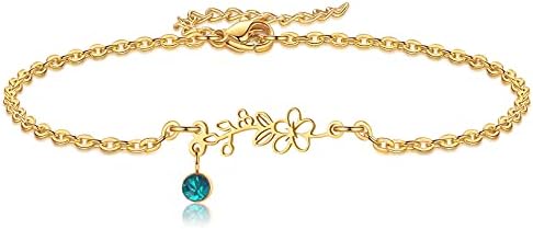 Nupdot May Birth Flower Bracelets, 14K Gold Plated Birth Month Hawthorn Floral Birthstone Charm Bracelets Wildflower Jewelry May. Birthday Gifts for Women Girls