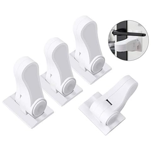 Door Lever Child Proof - Baby Proofing Door Handle -Toddler Safety Doorknob Latch for Toilet Facuet Handle - No Drilling Install - Easiest Use (White -4 Count) Cover