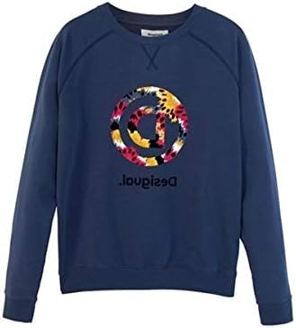DSG Desigual Sweat Pleated Sleeves New Galactic - Sudadera de felpa para mujer con cuello redondo azul (M)