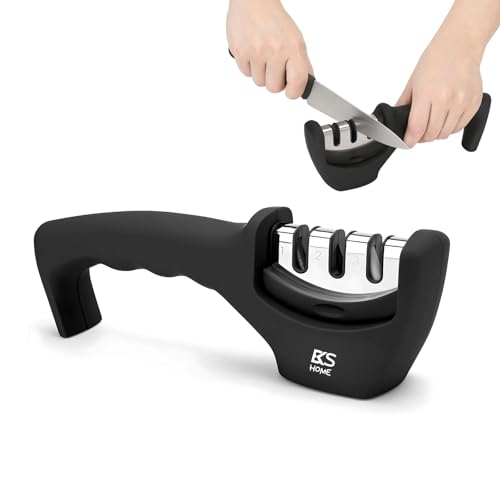 Afilador de Cuchillos Profesional 3 Etapas, Afilador Manual Inteligente para Cuchillos y Tijeras de Cocina, Mango Ergonómico y Base Antideslizante, Alternativa a Piedra de Afilar Cuchillos