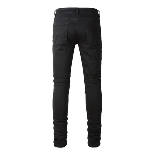 Jeans Pants Trouser Denim Black Knee Hole Patch Men's Slim Fit Stretch2