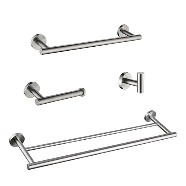 4-Piece Bathroom Hardware Set for Stylish Organization, Modern Design in Brushed Nickel for Comfortable Spaces