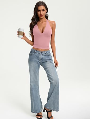 Image of Avidlove Women's Halter Top Deep V Going Out Tops Double Lined Sexy Backless Summer Crop Tank Top