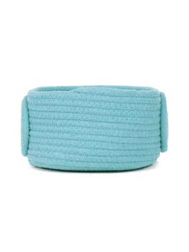 Image of JK Enterprises Cute Cartoon Cotton Rope Storage Basket with Handles | Multipurpose Organizer Basket for Kids Room, Nursery, Desk, Remote Controls, Cosmetics, Toys & Accessories | Blue | 20 x 10 cm