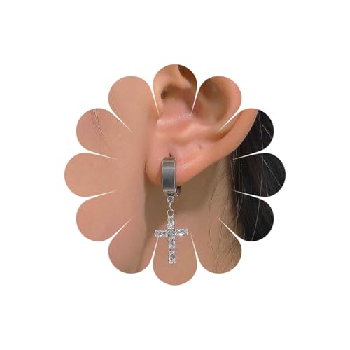 Inilbran Punk Cz Cruz Pendientes Ear Cuff Plata Cartílago Clip Vintage Pavimentada Cristal Cuelgan Religioso Cristiano Liga No Piercing Joyería Para Las Mujeres