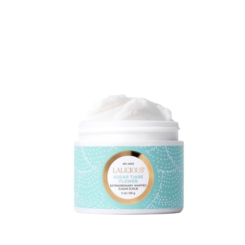 Image of LALICIOUS Sugar Tiare Flower Extraordinary Whipped Sugar Scrub - Cane Sugar Body & Foot Scrub, Exfoliating & Moisturizing Skin Care with Coconut Oil & Honey, No Parabens | TRAVEL SIZE (2oz)