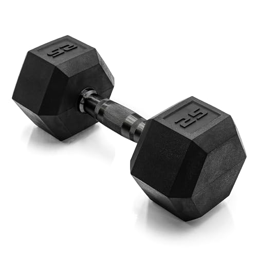 Image of CAP Rubber Coated Dumbbell Weights, Free Weights for Home Gym Strength Training, Anti-Roll Hex Dumbbells with Black, Chrome & Comfort Grip Handles, Singles