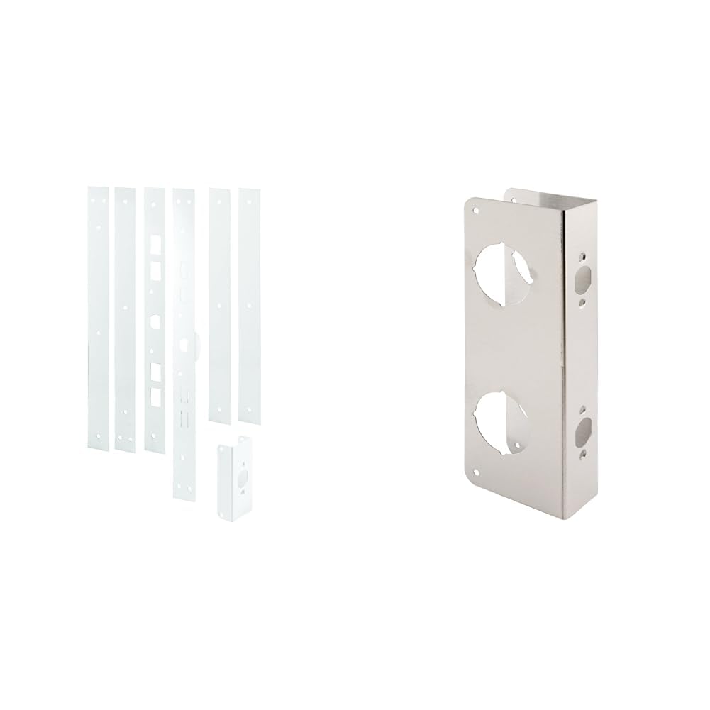 Prime-Line Steel Jamb Repair Kit, U 11026, 59-1/2 in. & Defender Security Stainless Steel Lock Plate for 1-3/4 in. Doors, U 10539 (1 Kit & 1 Pack)
