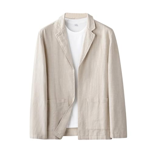 Cambkatl Cotton Linen Blazer for Men Loose Sport Coat 2025 Fall Lapel Collared Business Casual Button Down Jackets