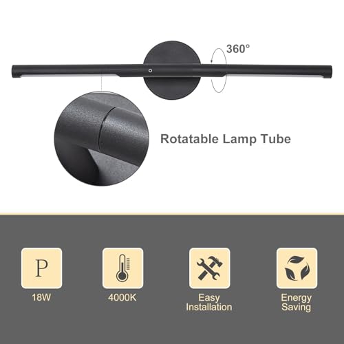 Image of Matte Black Bathroom Light Fixtures Over Mirror 24 Inch, 18W 360 Rotatable Dimmable 4000K Led Vanity Light Bar, Modern Bathroom Vanity Lights Above Mirror, Led Bathroom Lighting