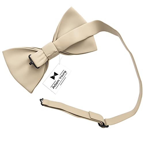 Image of Adam Young Men's Bow Ties with Handkerchief & Cufflinks Pre-Tied Style Formal Satin Classic Bowtie for Tuxedo Faux Silk