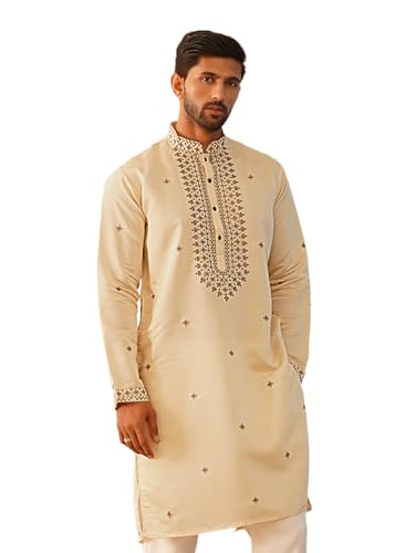 Image of Jompers Men's Cream Sequin Embroidered Kurtas (Cream, XL)