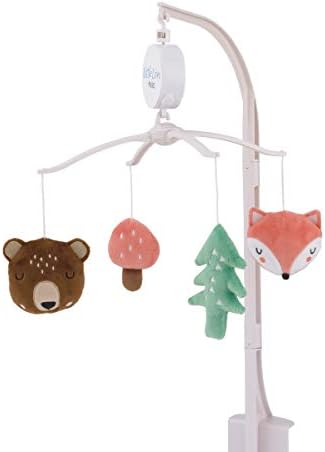 Little Love by NoJo Retro Happy Camper Orange, Brown and Green Forest Nursery Crib Musical Mobile with Bear, Fox, Mushroom and Pine Tree