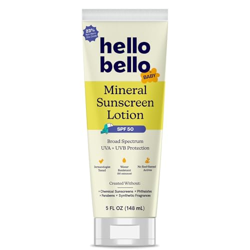 Image of Hello Bello Baby Mineral Sunscreen SPF 50 Lotion - Broad Spectrum Sun Protection for Sensitive Skin - Water Resistant with Antioxidants - 5oz