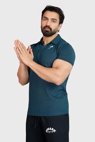 Image of FUAARK Men Slim Fit Pique Aura Polo Tshirt with Short Sleeves & Reflective Chest Logo -