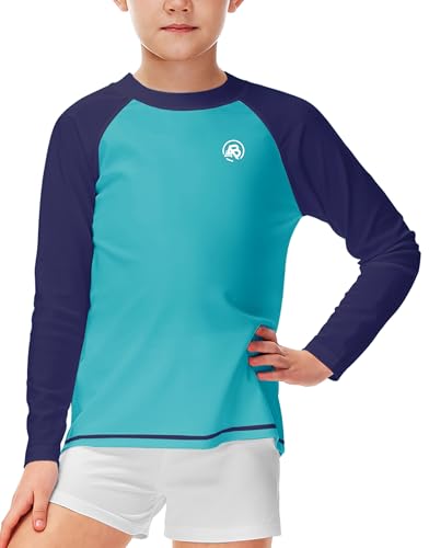 Image of AOBUTE Unisex Kids Rash Guard Long Sleeve SPF 50+ Sun Shirt UV Protection Swim Shirts 3-12 Years