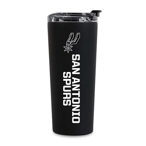 Image of Rico Industries NBA Basketball San Antonio Spurs Black 24oz Stainless Steel Tumbler with Lid and Dual Functioning Lid
