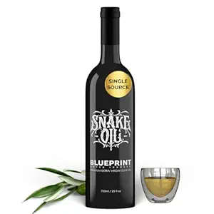 Blueprint by Bryan Johnson Olive Oil – Snake Oil- High Polyphenol Extra Virgin Olive Oil (400+ mg/kg) – Cold Pressed, Early Harvest, First Cold Press EVOO – Keto, Paleo, Non-GMO – 750ml Glass Bottle