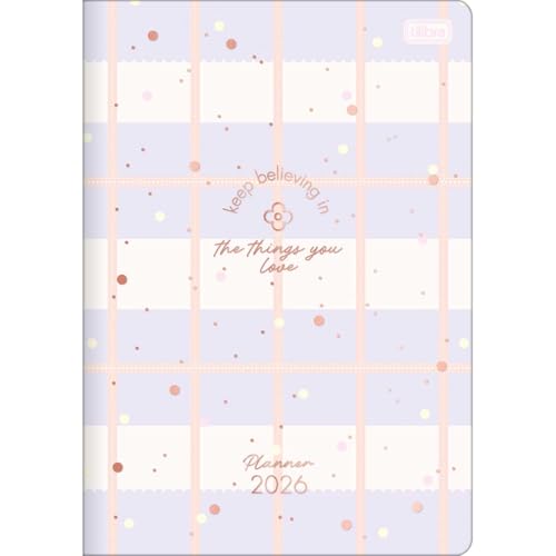 Tilibra - Planner Grampeado 17,8 x 25,4 cm Soho 90 G 2026 - Fundo Quadriculado Lilás