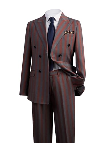 Men's Suits 2-Piece Set Double Breasted Peak Lapel Striped Tuxedo Jacket & Pants for Wedding, Prom, Business