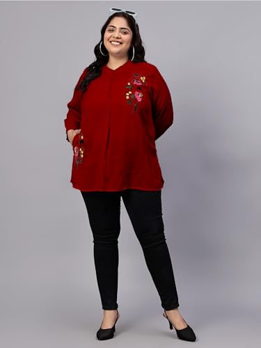 Image of Indietoga Women's Plus Size Cotton Embroidered Longline Tunic Tops (2XL to 7XL)