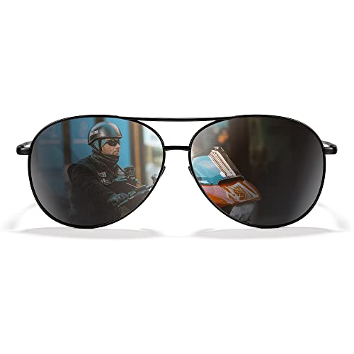 Cyxus Polarized Aviator Sunglasses for Men (Matte Black Frame - Black Lens)