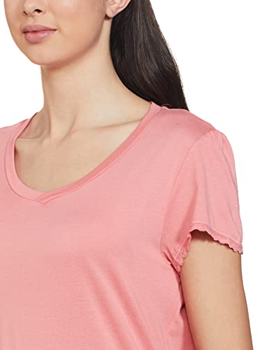 Jockey RX12 Women's Micro Modal Cotton Relaxed Fit Solid V Neck Half Sleeve T-Shirt with Lace Trim On Sleeves
