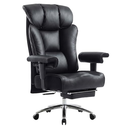 Image of Efomao Big and Tall Office Chair 400 lbs Capacity, Oversized Executive Desk Chair with Footrest, Extra Wide 23 inch Seat, High Back Ergonomic PU Leather Home Office Chair, Black | 400 lb Capacity; Retractable Footrest; 23 inch Extra-Wide Seat; Dual-Layer Cushion; 135 Recline
