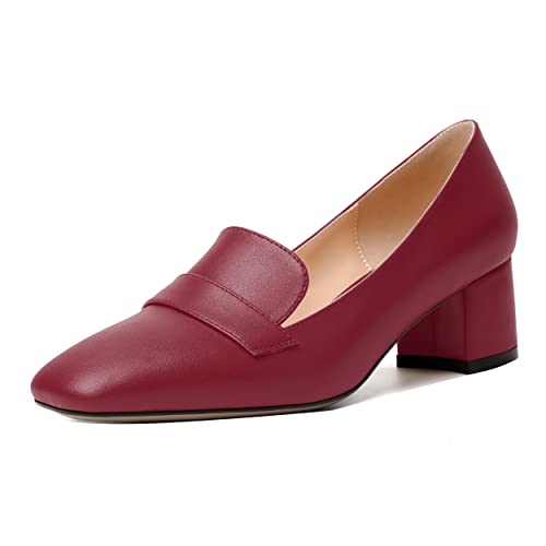 Image of MODENCOCO Womens Square Toe Slip On Comfortable Casual Matte Work Chunky Low Heel Loafers Shoes 2 Inch