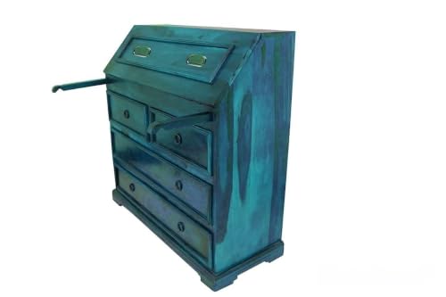 Image of Solid Sheesham Wood Writing Study Table for Students Office Desk Workstation Computer Laptop Table with Drawer Storage for Home Office Library Wooden Furniture (Blue)