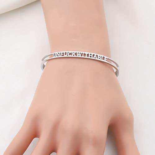 MYOSPARK Hand Stamped Unfuckwithable Cuff Bangle Bracelet Inspirational Gift for Graduate Feminist4