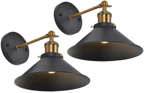 Black Wall Sconces Set of 2,Battery Operated Wall Lights with Remote Industrial Vintage Wireless Battery Wall Sconce Lighting Fixtures Indoor Picture Light for Bedroom Bathroom Hallway Gallery Bar