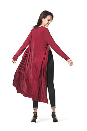 Image of Women's Solid Sweater Essential Duster Long Cascading Open Front Lightweight Blue Cardigan
