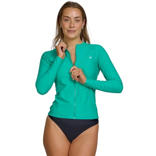 Image of Hurley Rash Guard for Women Full Zip, Zip Up Long Sleeve Swim Shirts for Women, Surfing Top UPF 50+ SPF Sun & UV Protection