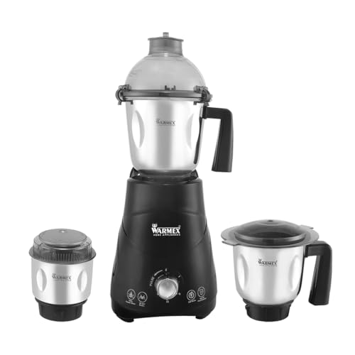 Image of WARMEX HOME APPLIANCES 100% Copper Motor 550 Watt Mixer Grinder|3 Stainless Steel Jars|400ml + 800ml + 1200ml|3 Speed Settings For Perfect Grinding & Blending|2 Year Mixer + 5 Year Motor Warranty