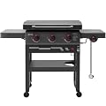Feasto 28-Inch 3-Burner Propane Gas Griddle with Protective Hood & Side Burner, Outdoor Flat Top Grill with Foldable Side Table & Disposable Foil Liners for Patio Backyard BBQ Party